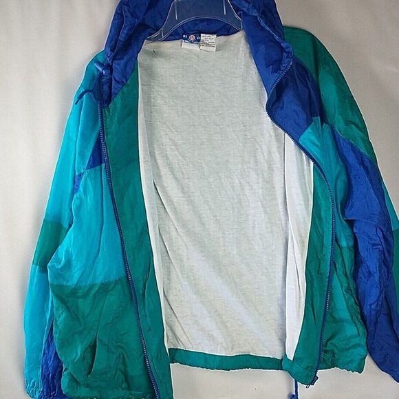 Pro Spirit Size L Color Block Windbreaker Hooded Sporty Jacket Retro Full Zip - Picture 2 of 14